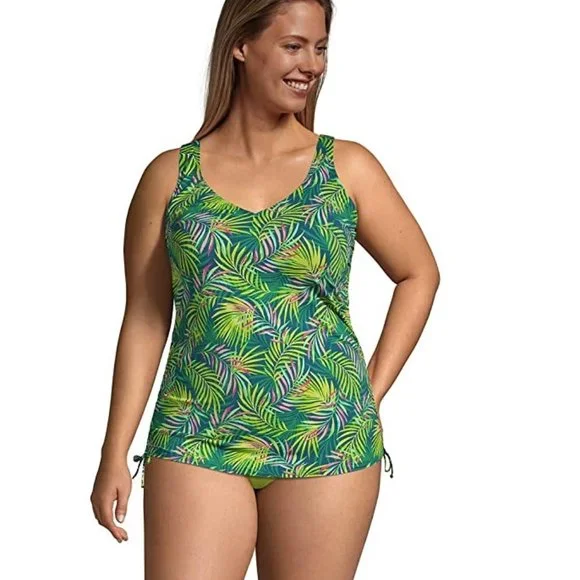 NWT Lands End Adjustable Cinch V-Neck Underwire Tankini Top Size 24W $120 HH307 - Picture 3 of 5
